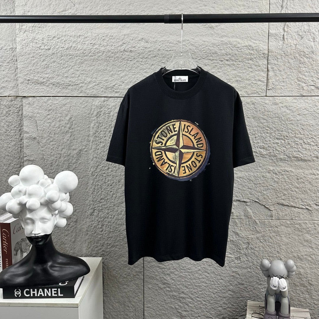Stone Island Spring–Summer 2026 T-Shirt - Hyper-Realistic Bronze Compass Badge at Centre Chest, Plain Back