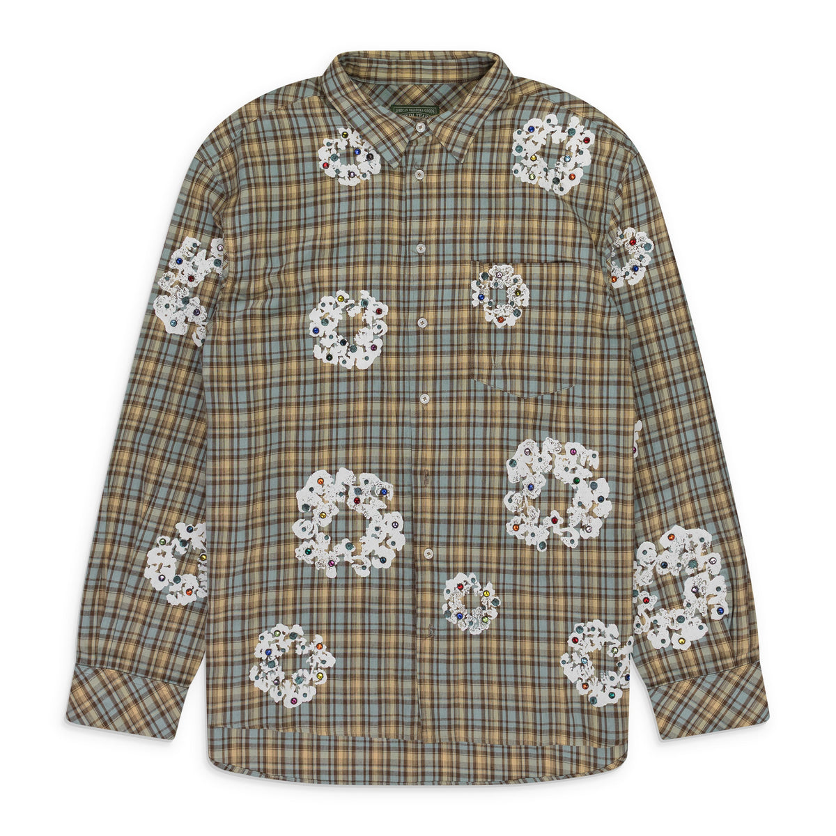 Tan Cotton Wreath Western Button-Up