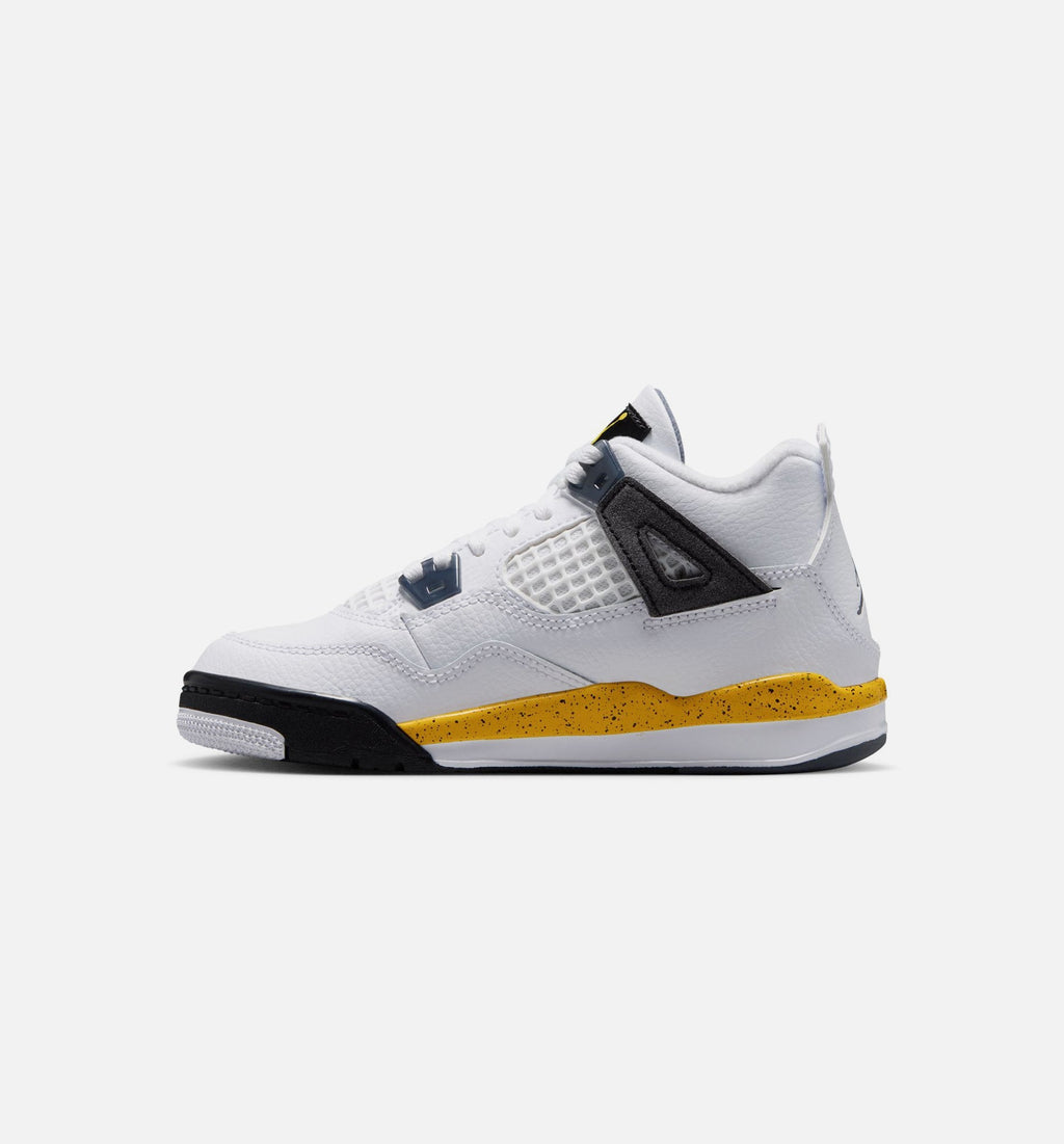 Air Jordan 4 Retro Rare Air Tour Yellow Preschool Shoes - White Dark Blue Grey Black Tour Yellow
