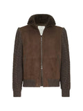 Brunello Cucinelli suede shearling and cashmere knit bomber jacket with Thermore® padding