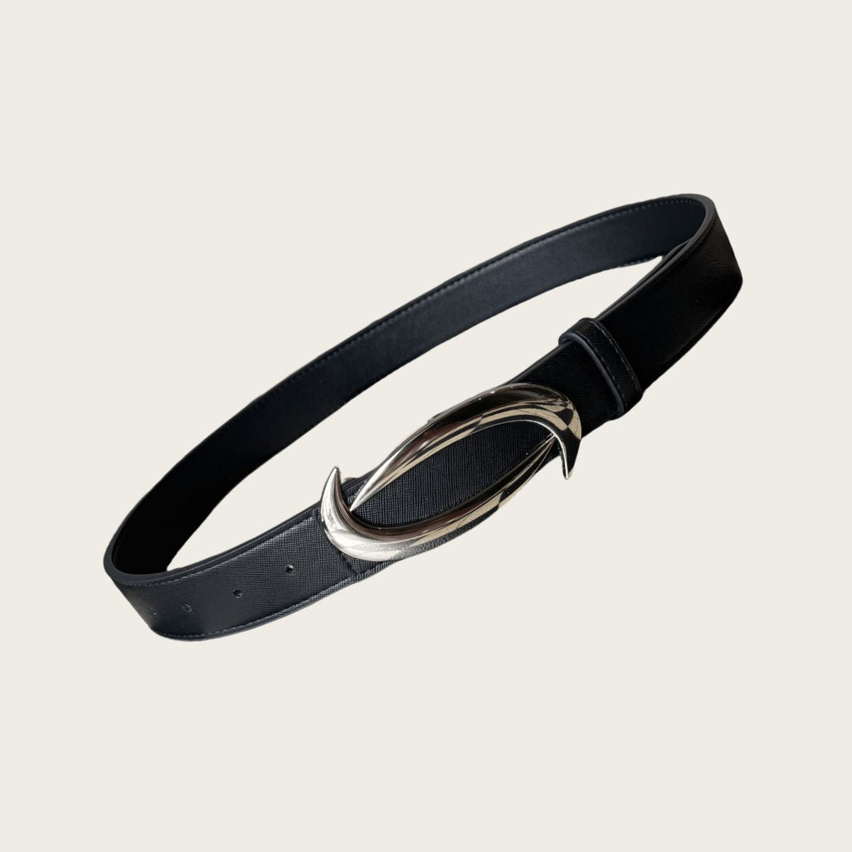 Curved Metal Buckle Full Grain Leather Belt Black Casual Mens Waist