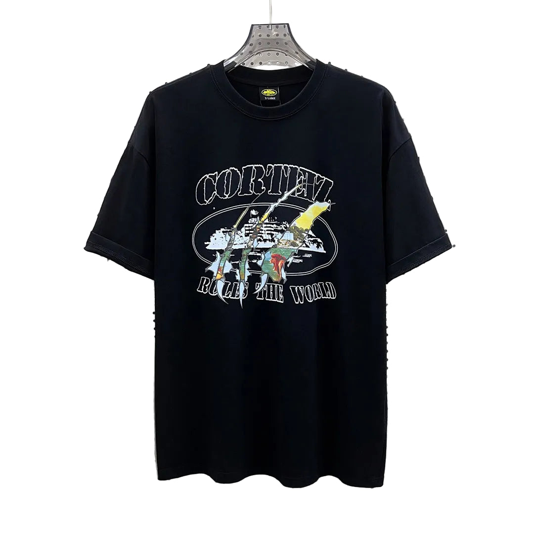 Corteiz Rules The World Graphic Oversized Tee – Black