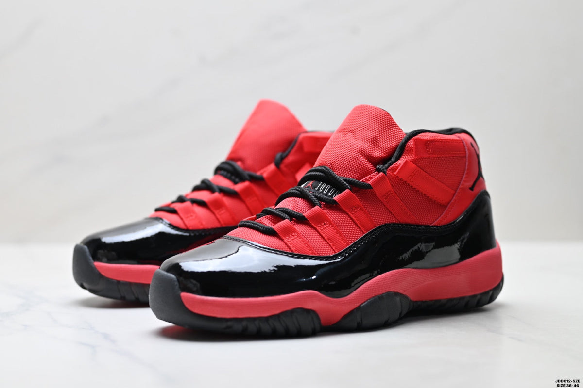 Air Jordan 11 Retro Red and Black Unisex Sneakers Style 01