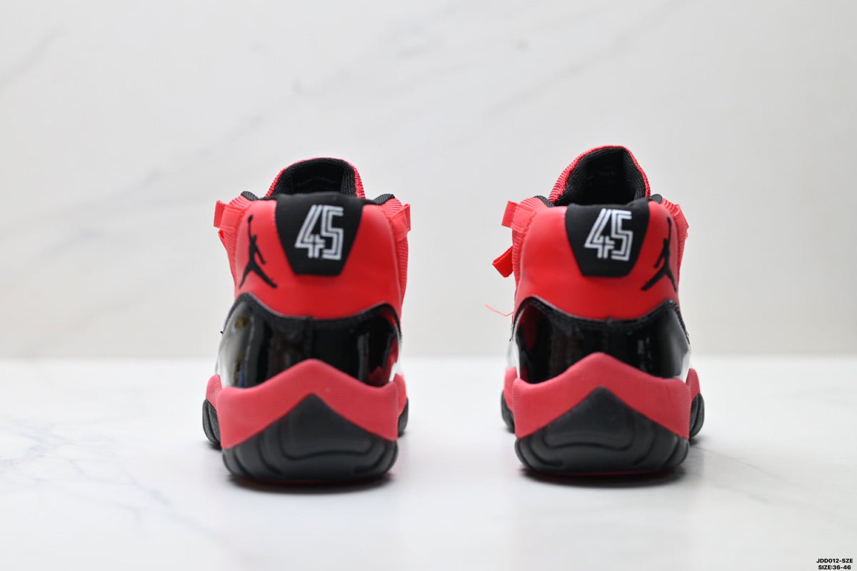 Air Jordan 11 Retro Red and Black Unisex Sneakers Style 01