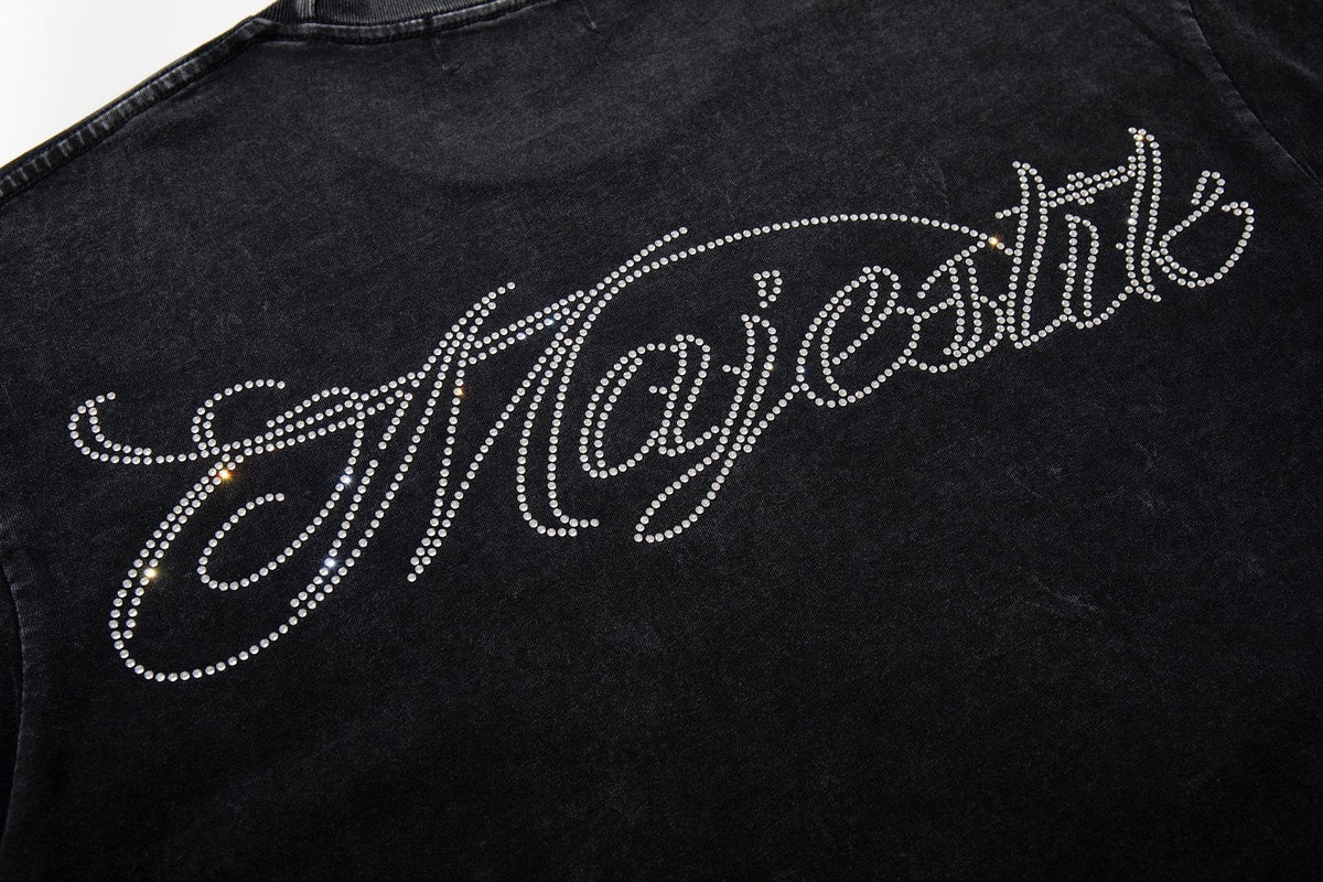 MAJESTIK Washed Black Rhinestone Graphic T-Shirt
