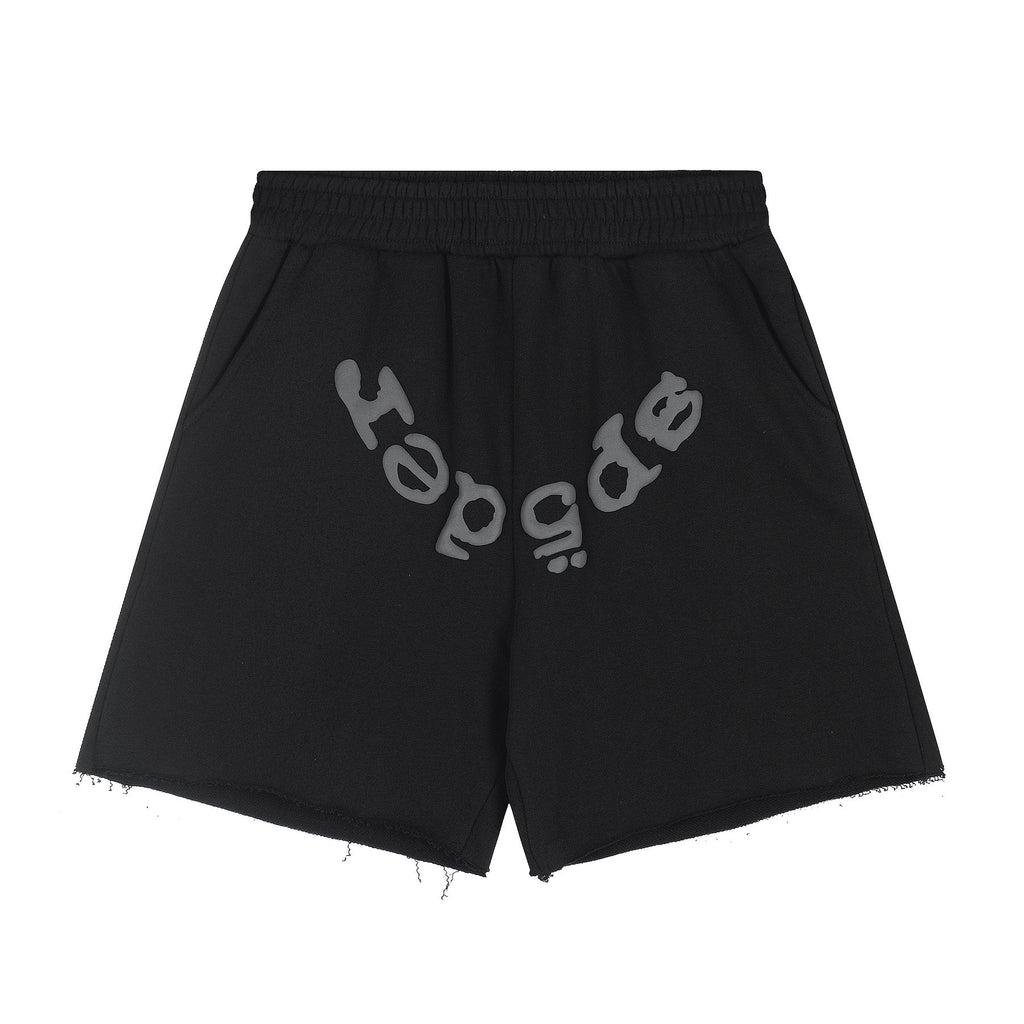 Sp5der Raised Graphic Raw Hem Shorts