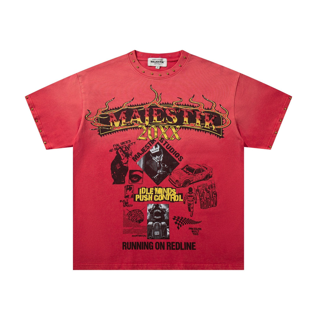 MAJESTIK Washed Red Graphic Short-Sleeve T-Shirt