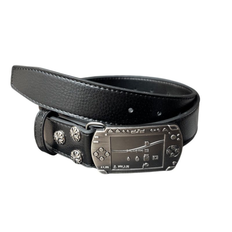 PSP Game Console Buckle Belt Matte Black Metal Punk Leather Belt