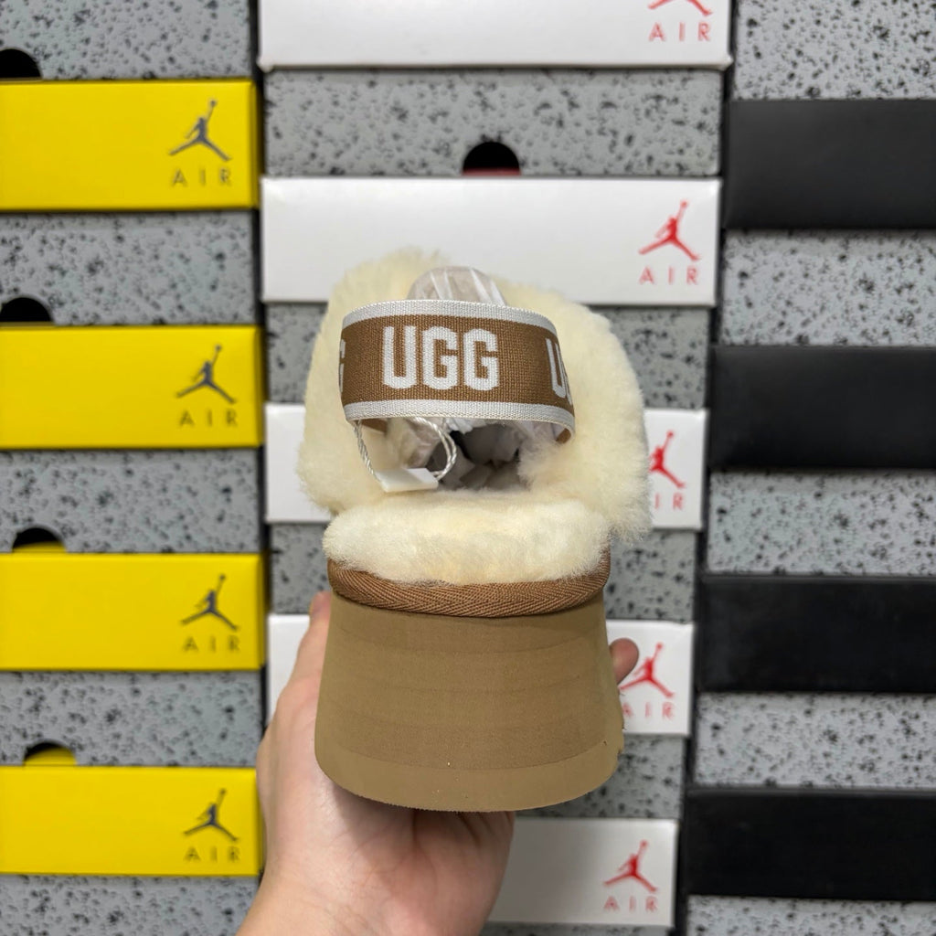 UGG Disco Slide Platform Mule – Women's Sherpa-Lined Suede Slide with Logo Strap in Chestnut