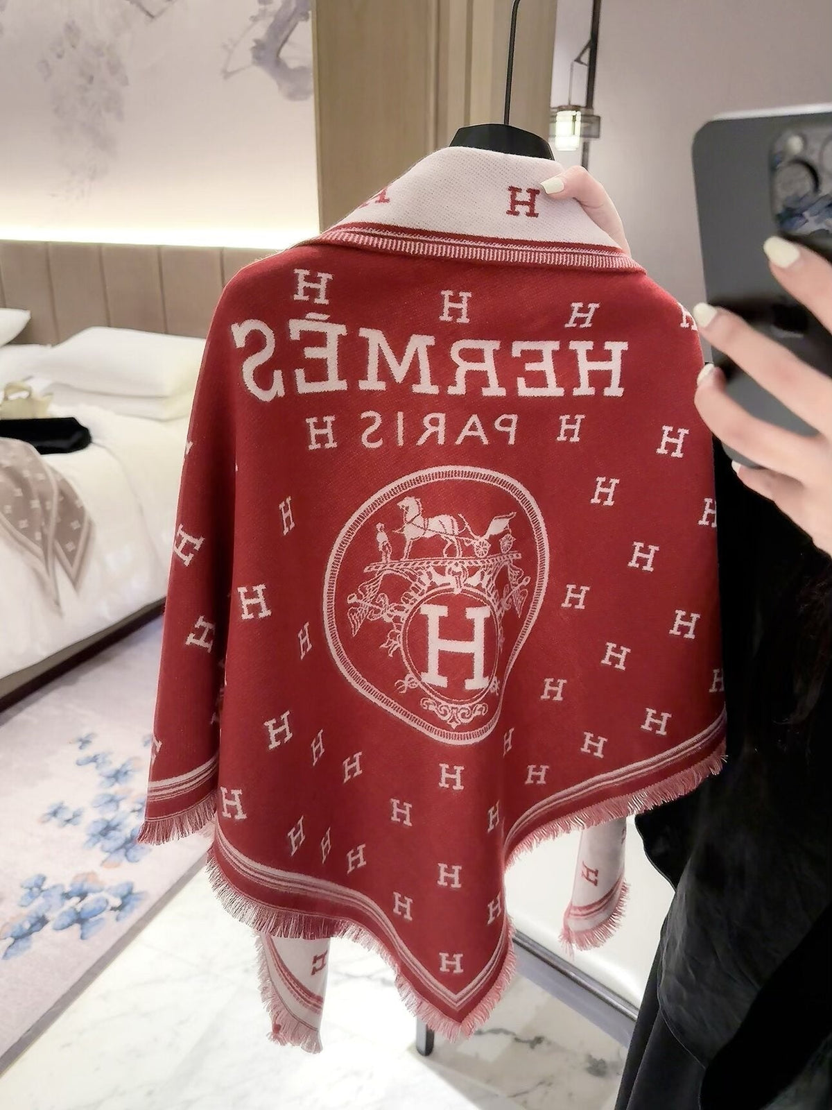 Hermes Style Reversible Equestrian Cape Shawl