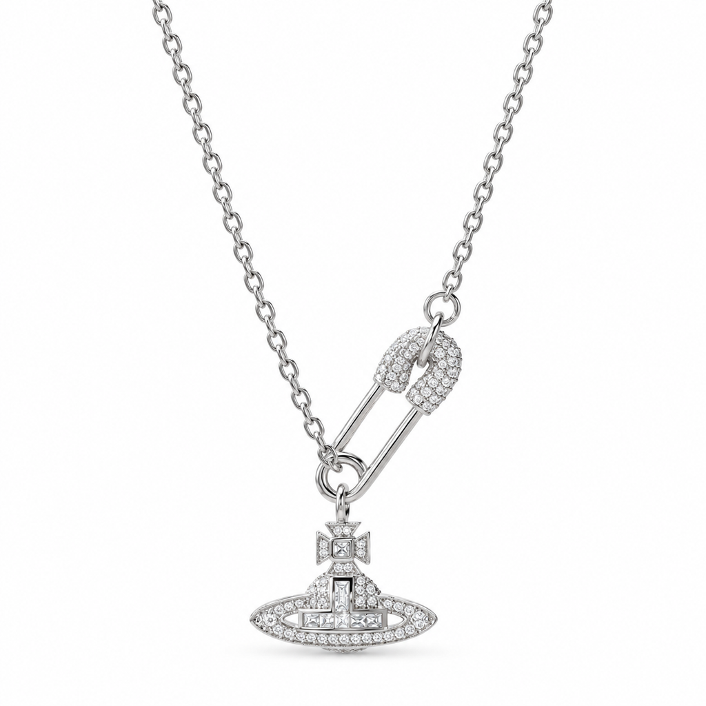 Vivienne Westwood Style Openwork Safety Pin Orb Necklace