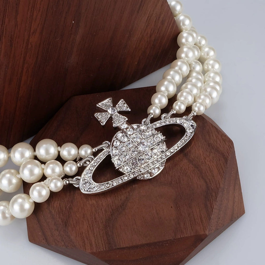 Vivienne Westwood Style Triple Pearl Orb Necklace