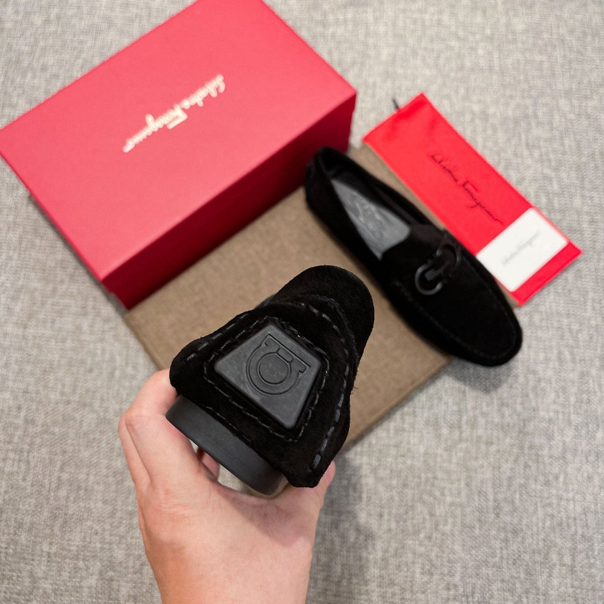 Ferragamo Men's Black Buckle Loafers - Textured Rubber Outsole
