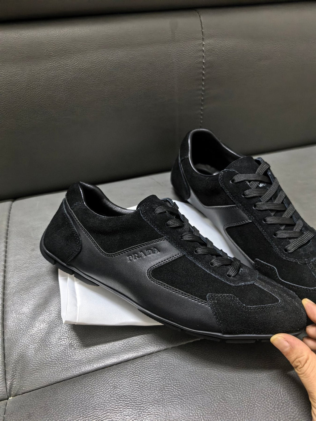 Prada Men's Black Low-Top Sneakers - Black Tonal Upper And Laces