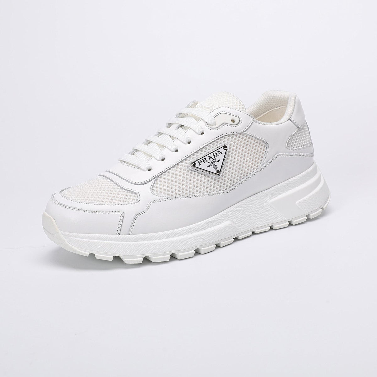 Prada White Leather Low-Top Sneakers