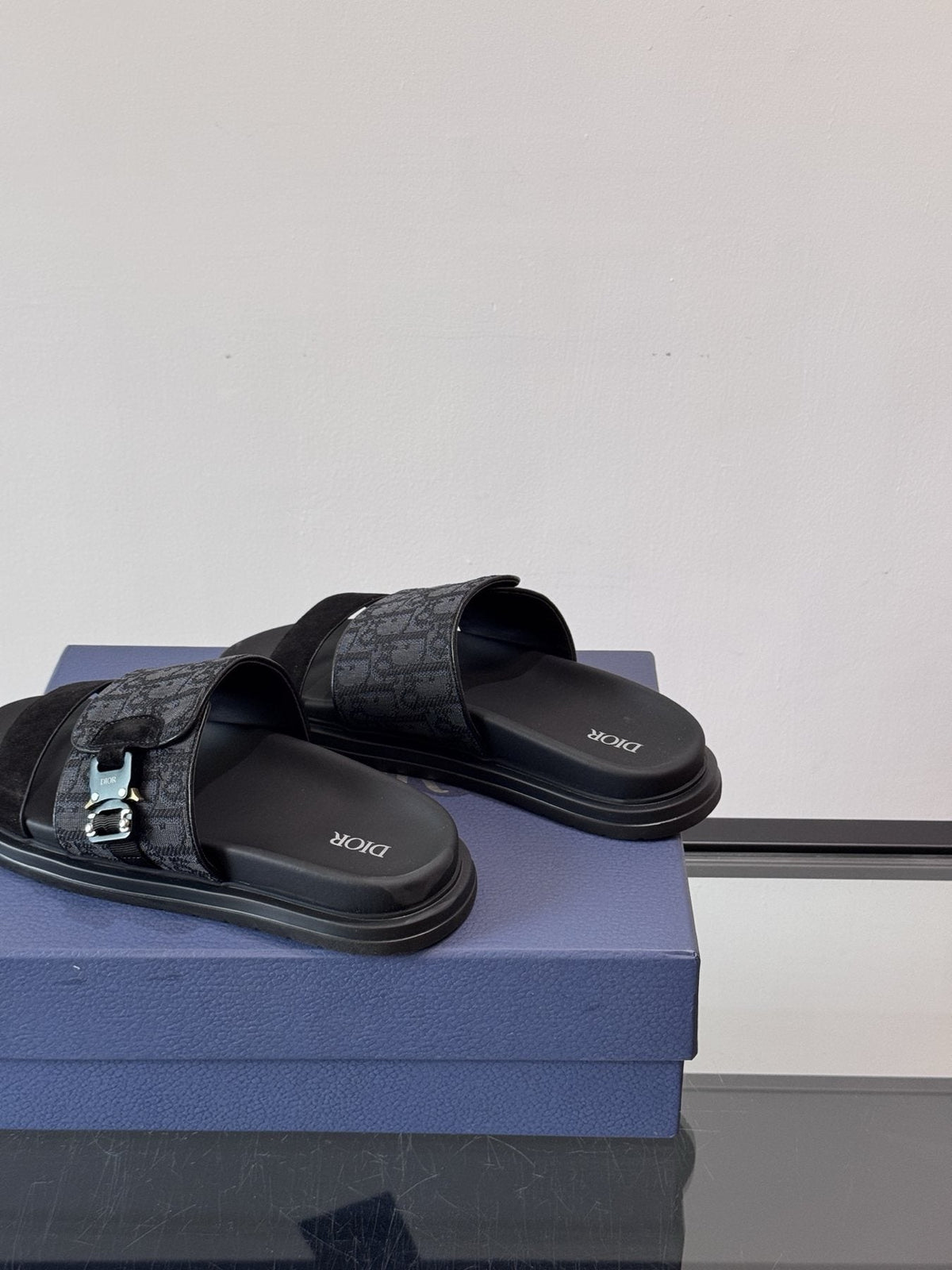Dior Men's Dark Gray Patterned Slide Sandals