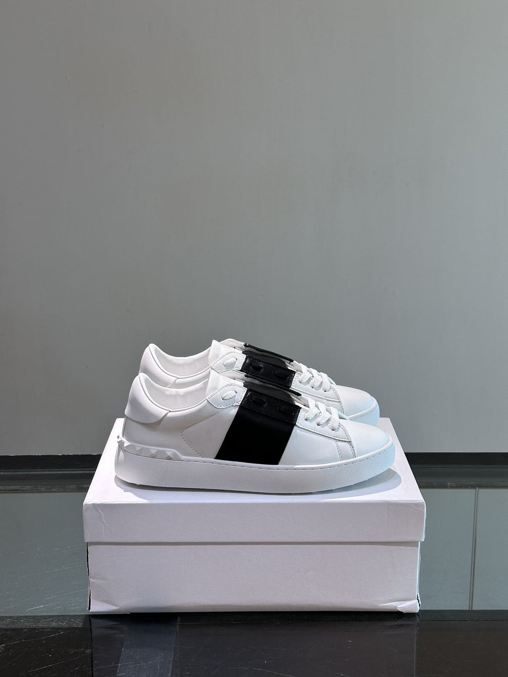 Valentino White Sneakers with Black Strap