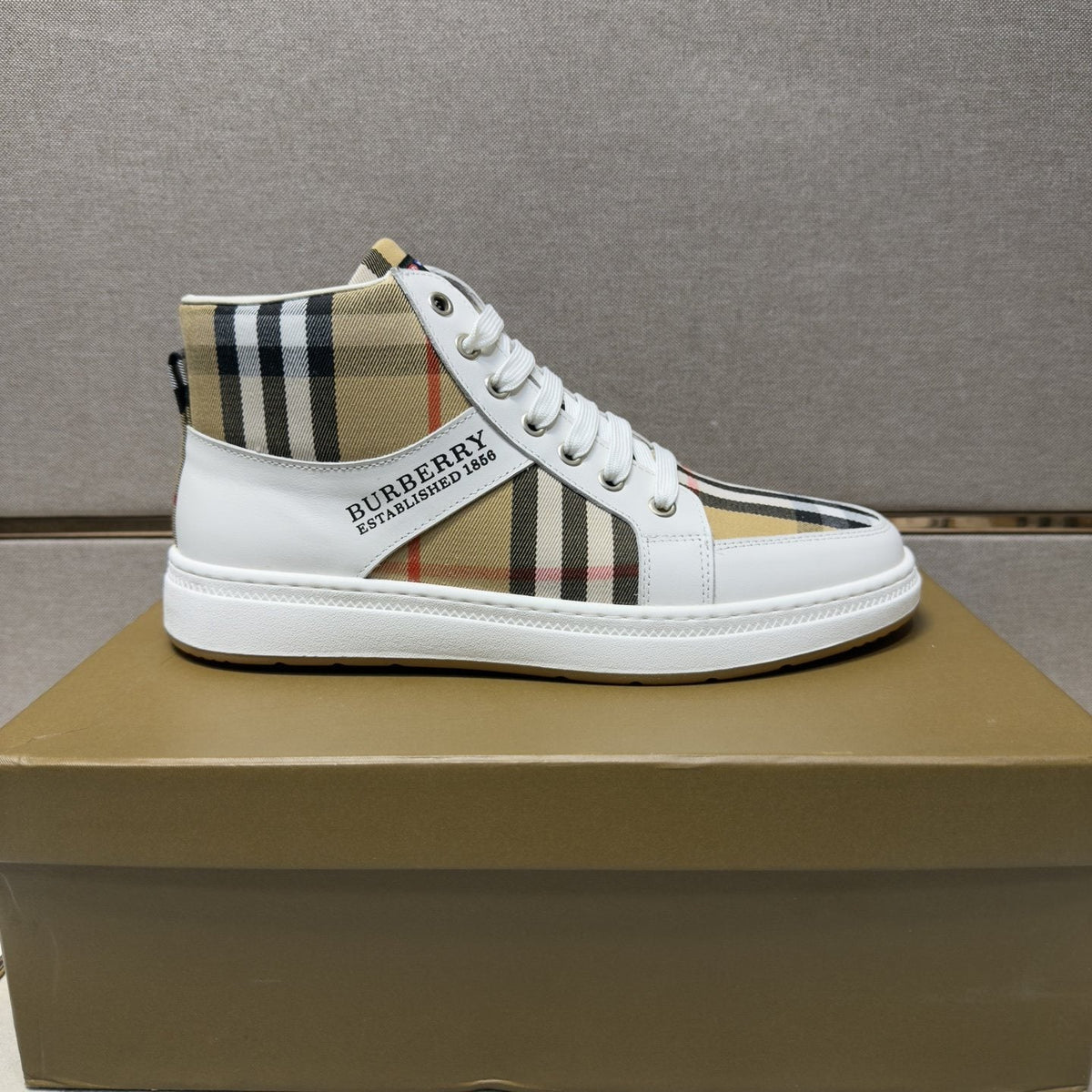 Burberry Men's Plaid High-Top Sneakers