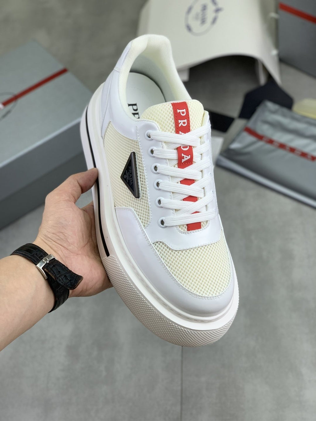 Prada Triangle Patch Low-Top Sneakers