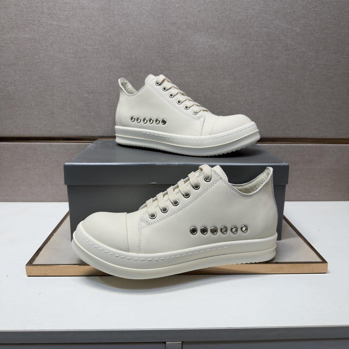 Black and Off-White Low-Top Sneakers