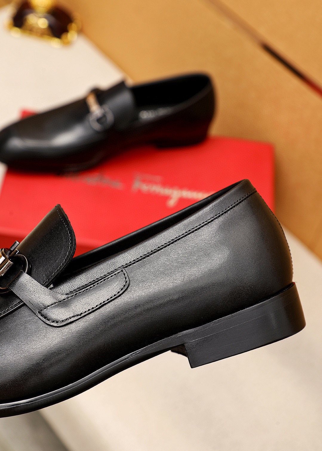 Ferragamo Black Buckle Loafers - Leather Upper, Metal Buckle Detail