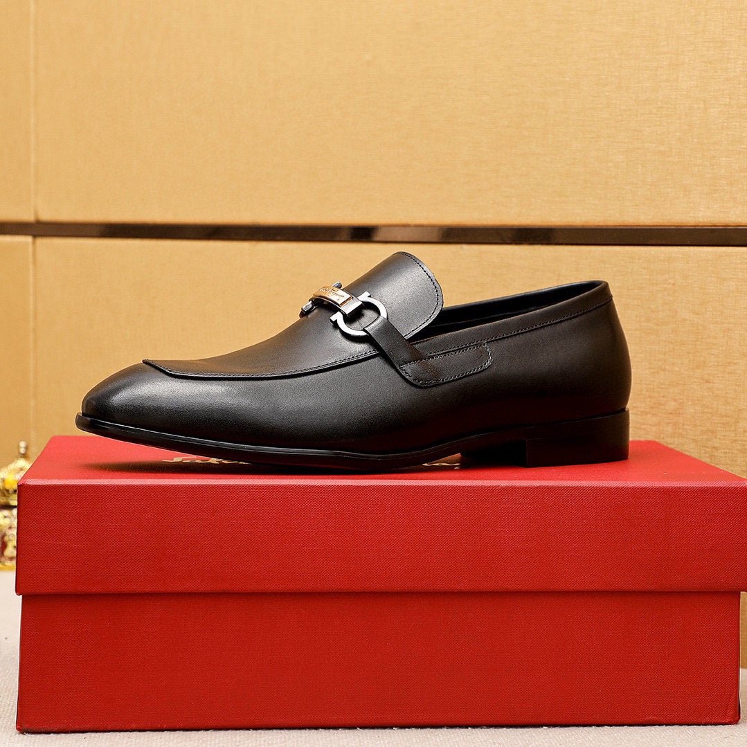 Ferragamo Black Buckle Loafers - Leather Upper, Metal Buckle Detail