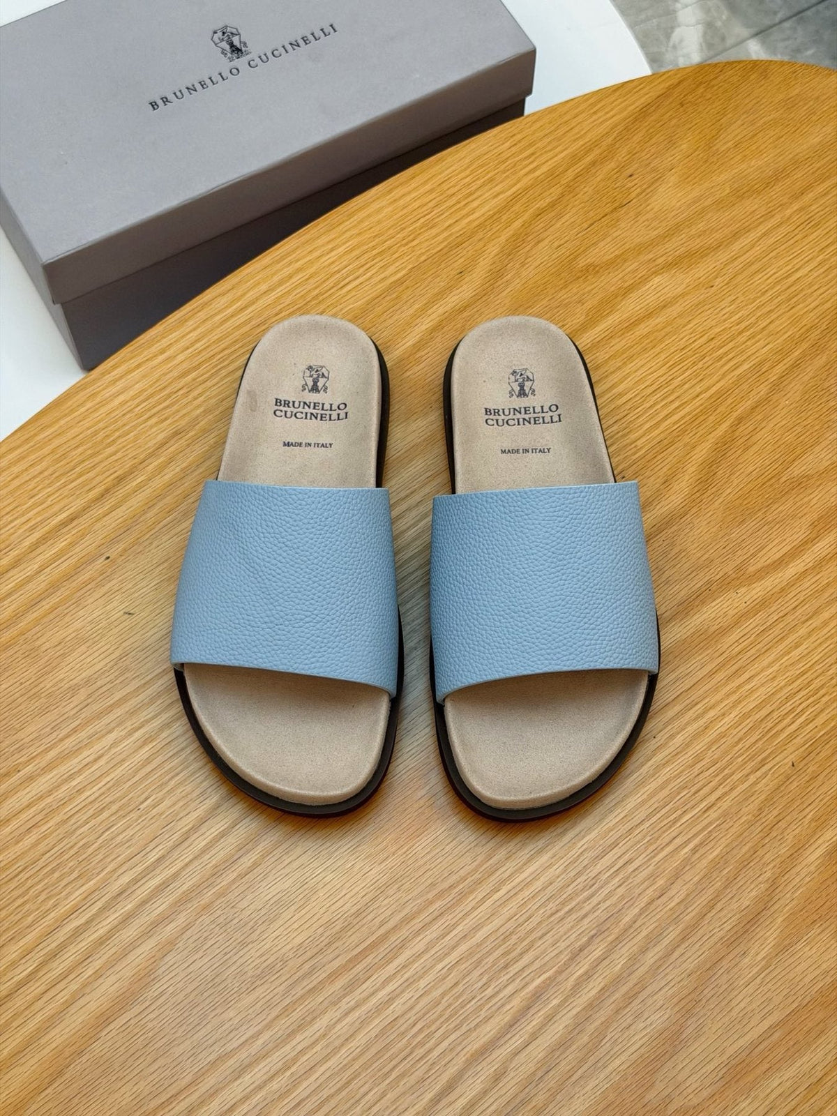 Brunello Cucinelli Textured Strap Slide Sandals