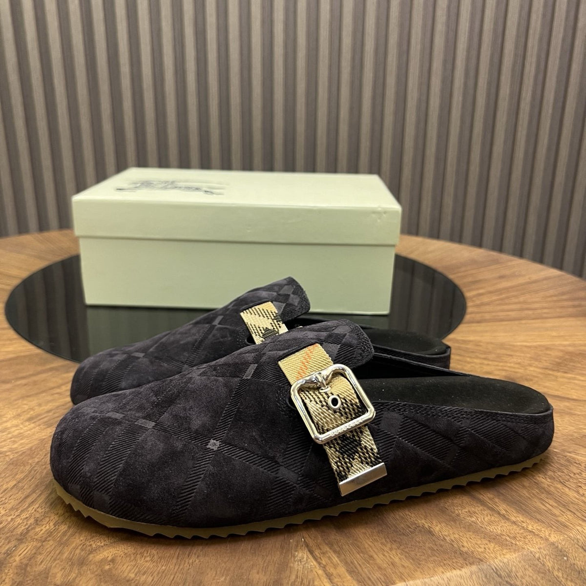Burberry Men's Plaid Buckle Mule Slippers