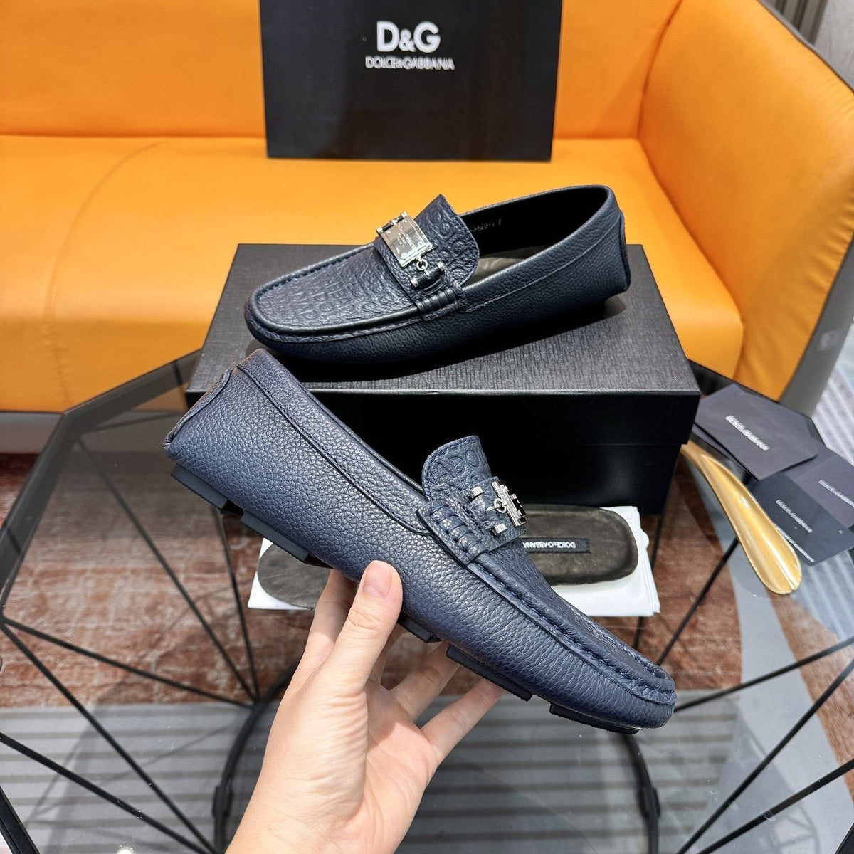 Dolce & Gabbana Embossed Leather Driving Loafers
