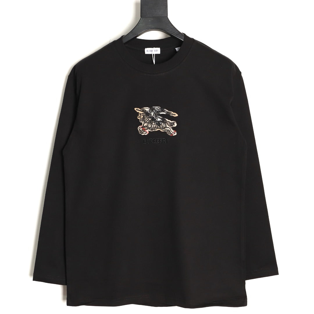 Burberry Check-Pattern Horse Emblem Long-Sleeve Shirt - Black